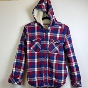 Boston Traders Women's Sherpa-Lined Plaid Hooded Shacket - Size Small